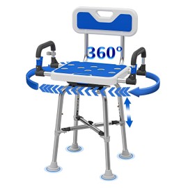 Heavy Duty 360 Swivel Shower Chair for Elderly, 550LB Bariatric Shower Bench with Adjustable Height & Padded Seat, Folding Stool for Inside Shower Bathtub Bathroom