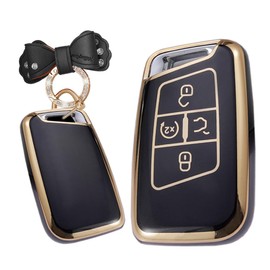 TECART Key Fob Cover Fit for VW Tiguan Atlas Jetta Soft TPU Key Case Keyshell Keychain Accessories Protector 4 Button Black