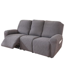 eyex 8-Pieces Recliner Chair Covers Leaf Sofa Slipcovers Black Grey Stretch Slipcovers for 3 Seater Recliners with Arms