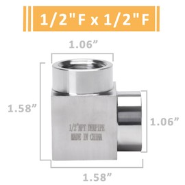 DERPIPE 90 Degree Street Elbow - 1/2" NPT Female to 1/2" NPT Female Stainless Steel 304 Heavy Duty Forged Square Barstock Street Elbow Adapter Pipe Fitting (pack of 2)