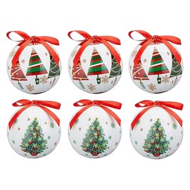 MIJOMA Set of 6 Nostalgic Christmas Tree Baubles - Diameter 6 cm, Decorated with Elegant Red Hanging Band, Shatterproof Plastic with Light Polystyrene Core, Perfect for Interior Decoration (Christmas
