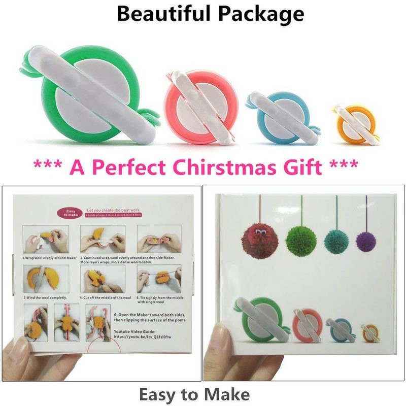 KNEWMART Pom Pom Maker, 4 Sizes Fluff Ball Weaver Needle