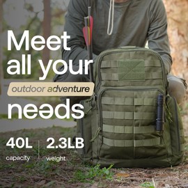 RIVER ROAD Huntex 40L Tactical Backpack for Men & Women in Ranger Green - Military Style for Hunting - Hiking Backpack & Travel Combat Backpack - Outdoor Tactical Backpacks & Sport Mochila Tactica