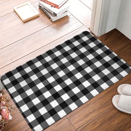 CAPVKING Black and White Buffalo Check Plaids Bathroom Rug Bath Mat, Absorbent Non Slip Soft Plush Bath Rugs for Shower Front Door Entrance Interior mat16 x24