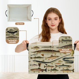 Ghoaoivo Vintage Fish Coastal Beach Storage Box Bins, Fish Lover Gifts Collapsible Storage Basket Organizer for Bedroom Laundry Room Home Cabin Clothes Books, Decor for Room