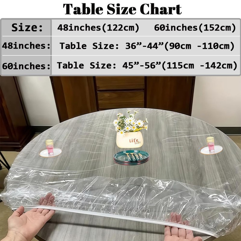 Generic 2Pcs Clear Round PVC Fitted Tablecloth, 60" Transparent Waterproof