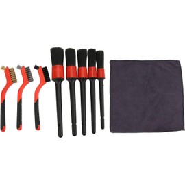 Juego de cepillos premium para detalles de automóviles de 5 piezas con 3 cepillos de alambre y 1 paño, mango de plástico ABS, diferentes tamaños para lavado interior del automóvil