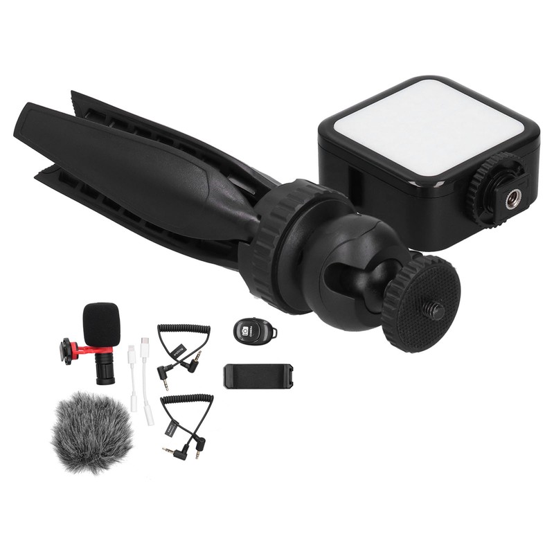 Portable Phone Microphone Vlogging Equipment Microphone Kit with LED Light