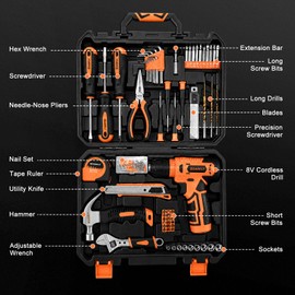 157-Piece Tool Set, 8V Cordless Drill Set, Hand Tool Kit for Men and Women