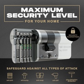 IRONWORX® Spectre Nickel 45mm (Turn) / 45mm (Key) (90mm) Maximum-Security Police Approved TS007 BSI 3 Star Euro Cylinder Door Lock with Escape Thumb Turn Function, Includes 5X Keys
