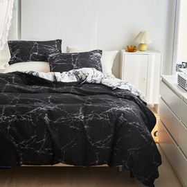 WUMIUER Marbled Bed Linen 200 x 220 cm Set 3-Piece Black White Marble Reversible Bed Linen Lightweight Soft Microfibre Duvet Cover 200 x 220 cm and 2 Pillowcases 80 x 80 cm with Zip