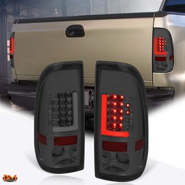 PM PERFORMOTOR L-Shape 3D LED Tail Lights Brake Lamps Assembly Compatible with 97-07 F250-F550 Super Duty,Chrome Housing/Smoked Lens