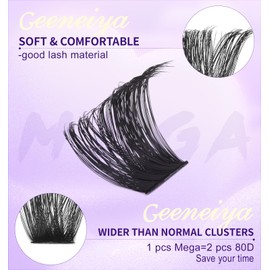 Geeneiya 200D Mega Lash Clusters Volume Eyelash Clusters D Curvature Cluster Eyelash Extensions DIY Wispy Lash Extension | Only 16MM Mega Lashes