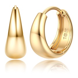 JeweBella Small Thick Earrings Gold for Women 18K Gold-Plated Hypoallergenic Chunky Golden Hoop Earrings Huggie Open Drop Cubic Zirconia Earrings, Copper