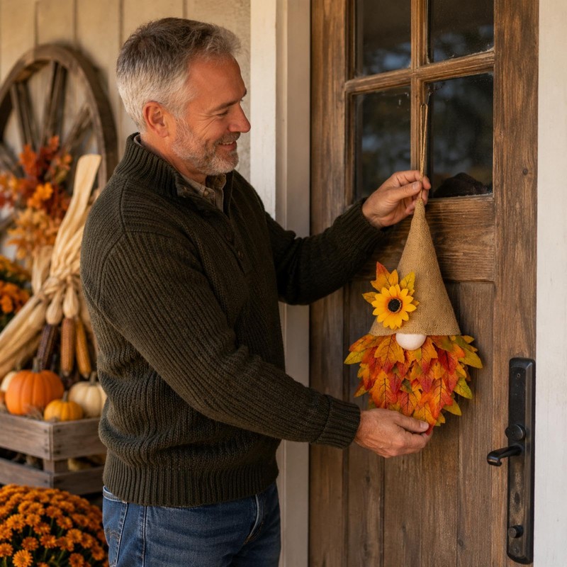 Autumn Wreaths for Front Door, Autumn Door Wreath Gnome Decorations
