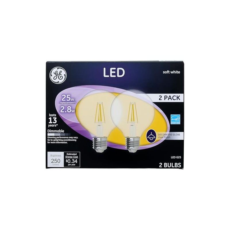 GE LED Light Bulbs, 25 Watt, Soft White, G25 Globe