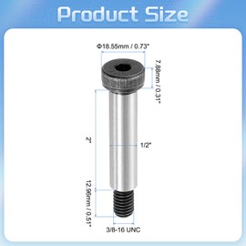 sourcing map Alloy Steel Hexagon Socket Head Shoulder Screws Bolts, 2" Shoulder Length, 1/2" Shoulder Dia, 3/8-16 UNC Thread, 8pcs