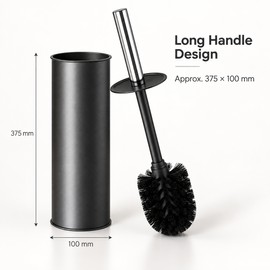 Toilet Brush and Holder Set – Heavy-Duty Long Handle Bathroom Toilet Cleaning Brush with Covered Storage Base, Black