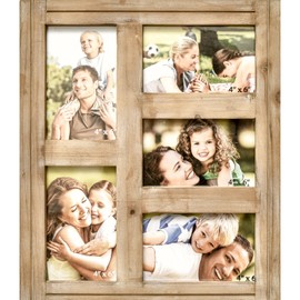 JUMBO DECOR Rustic Distressed Picture Photo Frame Collage - Farmhouse Natural Wood with 5 Openings 4x6 Picture Frame Wall Decor for Wall Hanging