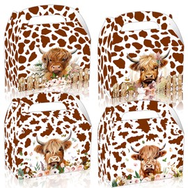 JeVenis 12 PCS Highland Cow Party Favors Bags Boxes Highland Cow Party Supplies Treat Favors Bags Boxes for Brown Cow Western Party Highland Cow Baby Shower Birthday