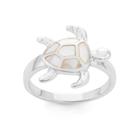 Beaux Bijoux Sterling Silver Mother of Pearl Turtle Ring (Size 7)