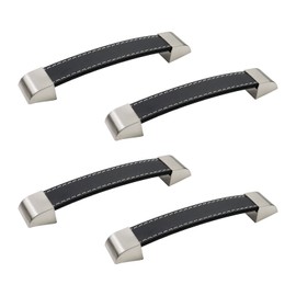 MTMTOOL 5" Black Leather Coated Cabinet Knobs Handles Trunk Leather Handles Drawer Handle Pack of 4
