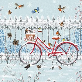 Museums & Galleries Pack of 8 Artistic Charity Christmas Cards - Bicycle in the Snow - Lovely Winter Scene Illustration by Laura Watkins - 8 Cards of 1 Design, 123 x 123mm