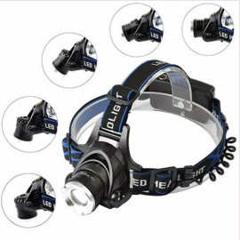 The Battery Connection Rechargeable Head light LED Tactical Headlamp Zoomable+2x USB Charger