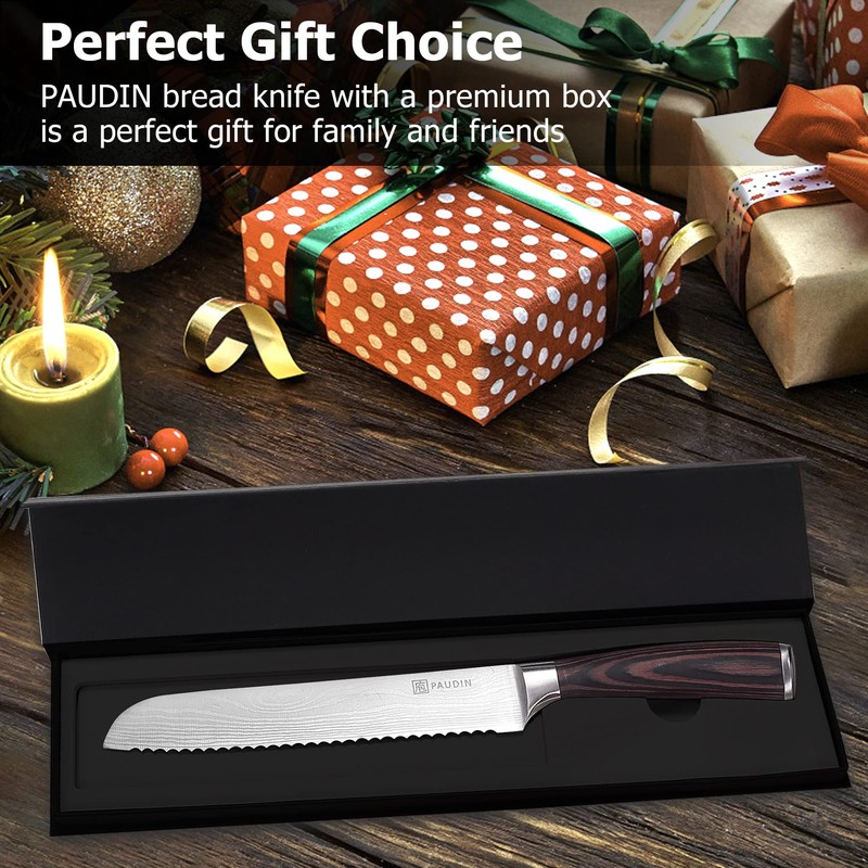 PAUDIN Bread Knife 8", Ultra Sharp Wave Edge - Forged