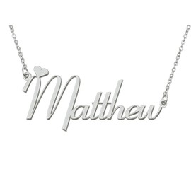 Aoloshow Stainless Steel Silver Matthew Name Necklace Love Heart Necklace for Best Friends Mothers Day Jewelry