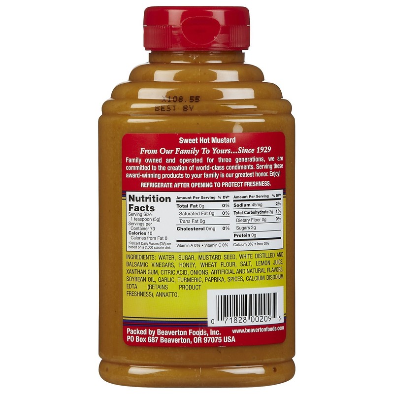 Beaver Brand Sweet Hot Mustard, 13 oz Squeezable Bottles, 2
