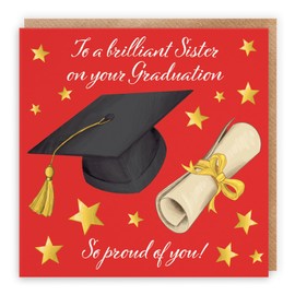 Hunts England - Sister Graduation Congratulations Card - Mortar Board And Scroll - To A Brilliant Sister On Your Graduation - So Proud Of You! - Stars Collection - Fun Card