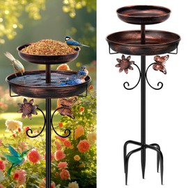 Daoeny Bird Bath for Outside, 42In Vintage Freestanding Birdbaths for Outdoors, Double Metal Bird Bath Feeder Bowls for Garden Patio Yard Lawn Decor, Upgraded 5-Pronged Base (Antique Bronze)