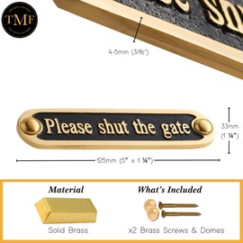 Please Shut The Gate Brass Door Sign. Traditional Style Home Décor Wall Plaque Handmade By The Metal Foundry UK.