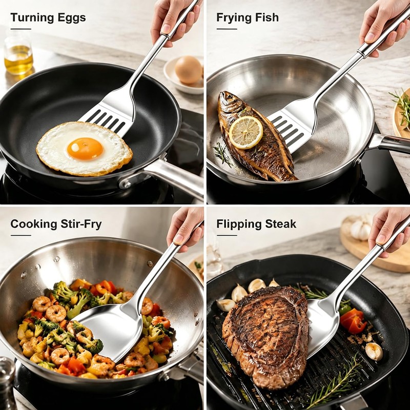 Joyfair 2Pcs Stainless Steel Spatula Set, Sturdy Solid & Slotted