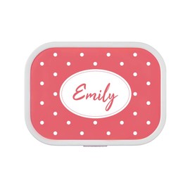 4youDesign Pink Lunch Box Dots with Name for Children, 6 Colours, 3 Designs, Includes Lunch Box Insert and Fork - Gift for School, Christmas (Pink Dots)