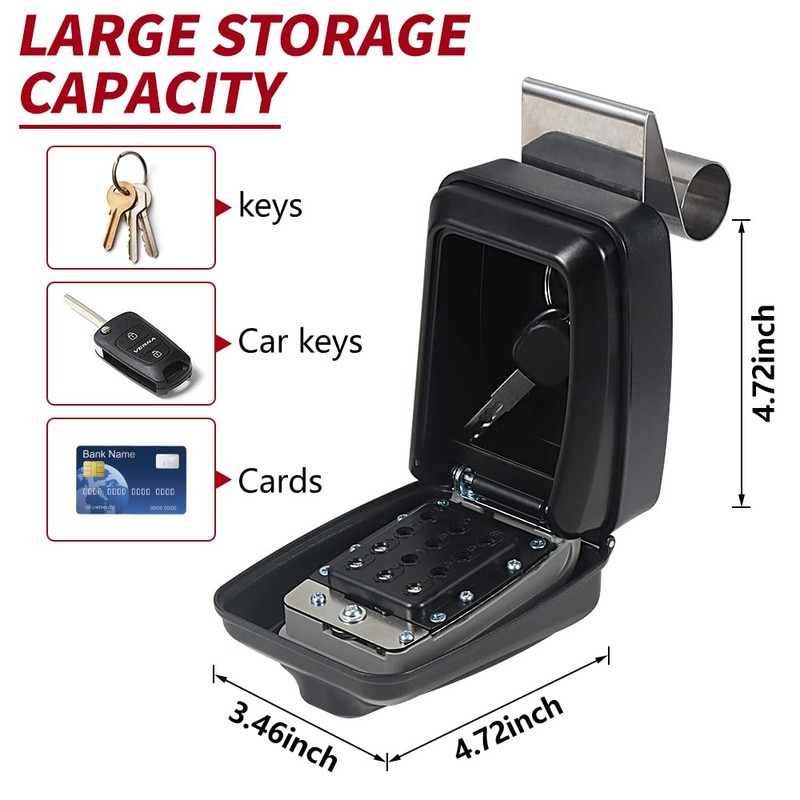 Lifronkit Car Window Punch Button Lock Box, Black Portable Car