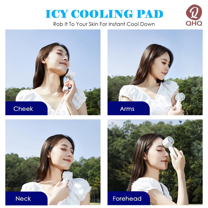 QHQ Ice Cooling Handheld Fan, Refrigerating Ice Cooling Pad Built-in