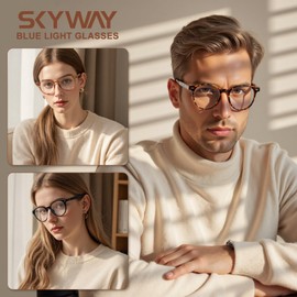 SKYWAY Blue Light Filter Glasses Women Men Retro Round Light Blue Light Glasses Computer Glasses Glasses Glasses Without Strength Gaming Glasses with Spring Hinge, 1 black