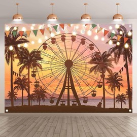 Luminora Ferris Wheel Backdrop Tropical Palm Tree Coachella Sea Silhouette Holiday Party Decoration Banner Photo Props 7x5ft