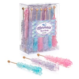 Candy Envy - Mermaid Rock Candy Sugar Sticks - 18 Individually Wrapped Treats - Pink, Light Blue, Lavender Party Favors