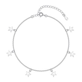 Deyanse Silver Anklets for Women, 925 Sterling Silver Women's Anklets, 22+5cm Adjustable Ladies Ankle Bracelet, Waterproof Summer Party Beach Barefoot Anklet, Classic Fashion Ankle Chains with Star