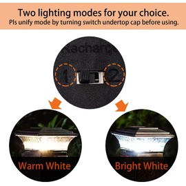 HUYIENO Solar Post Cap Lights Outdoor LED Lighting Deck Fence Cap Light Two Light Modes Warm White/Bright White Suitable for 4x4 Wooden Posts (Black, 12pk)