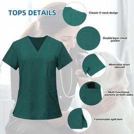 KARAZZO Scrubs Set for Women Nurse Uniform Jogger Suit V-Neck Scrub Top & Jogger Pant with Pockets for Nurse Workwear (Dark Green, XX-Large)
