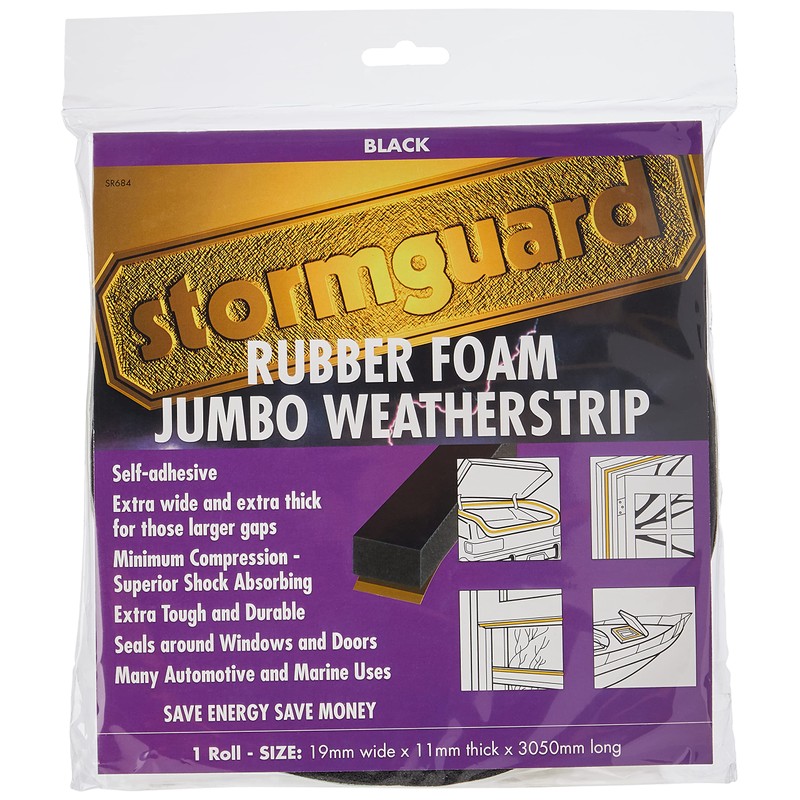 StormGuard 05SR6843053BL 3.05m Rubber Foam Jumbo Draught Excluder Weather Strip