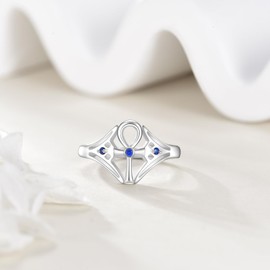 HBLICY Ankh Ring 925 Sterling Silver Egyptian Moonstone Ring Egyptian Ankh Jewelry Gifts for Women-Size 7
