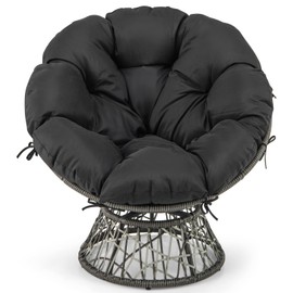 RELAX4LIFE Swivel Wicker Papasan Chair - 360° Rotatable Comfy Circle Chairs with Cushion and Frame for Indoor & Outdoor, Oversized Lazy Lounge Reading Chair for Bedroom, Living Room, Balcony, Patio