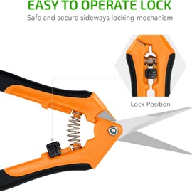 iPower 6.5 Inch Gardening Scissors Hand Pruner Pruning Shear with Straight Stainless Steel Blades, Orange, 1-Pack