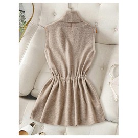 GORGLITTER Women's Sleeveless Cardigan Vest Tie Front Drawstring Open Neck Lightweight Sweater Vest Outerwear Khaki Medium