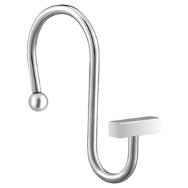 Chrome Shower Curtain Hooks, Polished Silver Shower Curtain Rings for Bathroom, CHICTIE Modern Rustproof Metal Decorative Shower Hooks Hangers for Shower Curtain Rod, Square T Bar Shape Set of 12